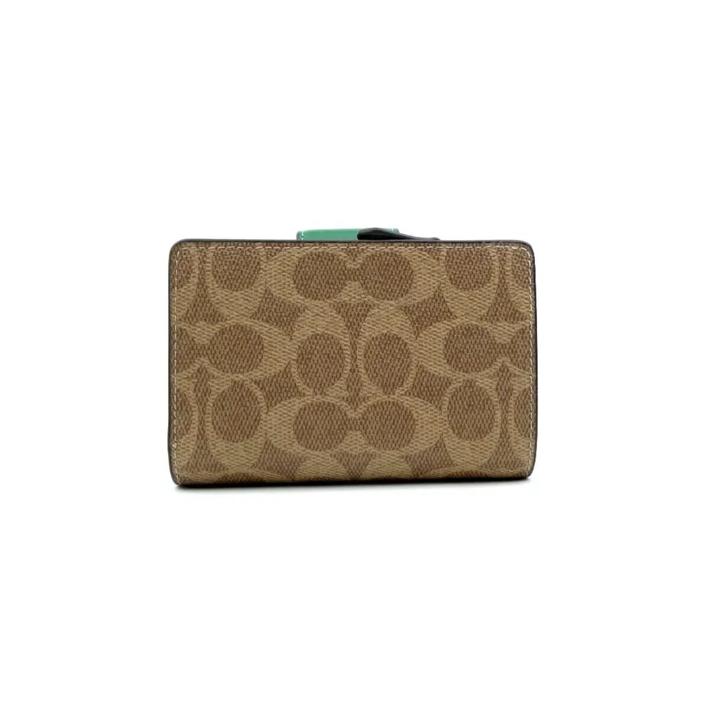 Coach Signature Tan Shamrock Medium Corner Zip‎ Wallet NWT CW786